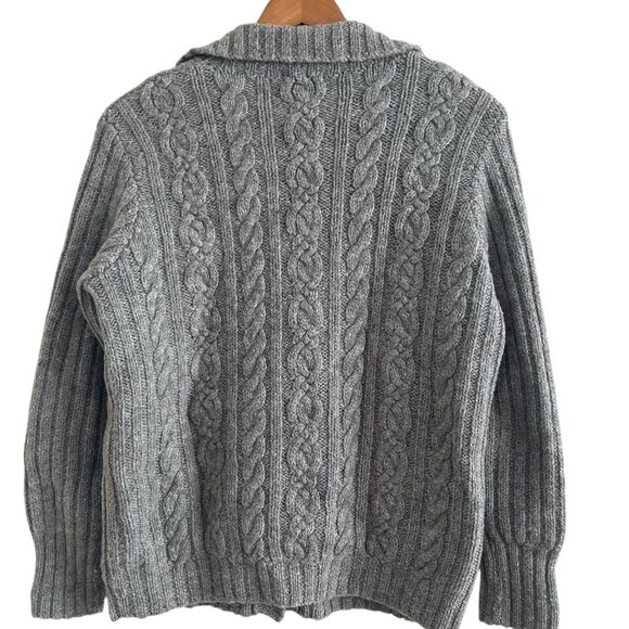 Vtg J Crew Wool Cable Knit Cardigan S M Gray Chunky Fisherman Cabincore Preppy - Picture 2 of 9